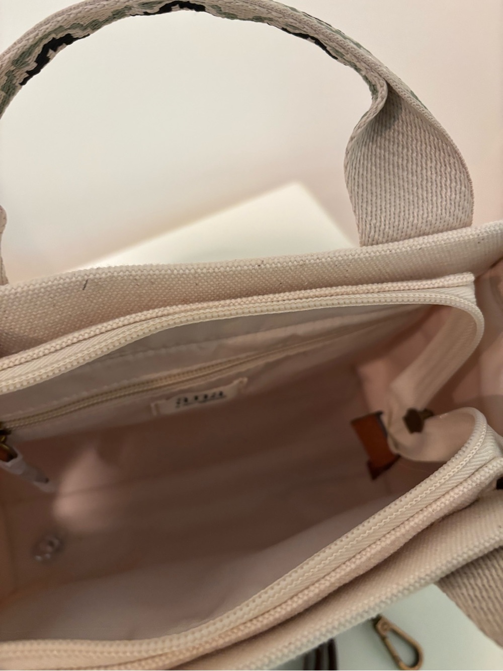 Canvas Tote Bag with Patterned Straps - Ivory - Picture 3 of 7